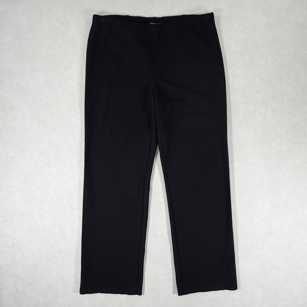 Eileen Fisher Womens Black Italian Fabric Straight Leg Pull On Pants Size Medium